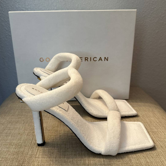 Good American Women's White Terry High Heel Slide Sandals Size 10 New In Box - Picture 2 of 11